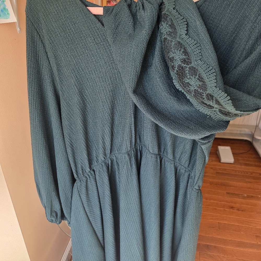Joyfolie Deep Teal Long Sleeve Boho Dress